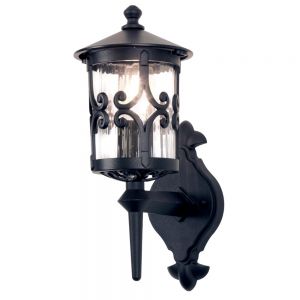 Traditional Black Scrolled Iron Exterior Up Facing Wall Lantern