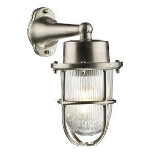Lymington Outdoor Wall Light In Nickel With Glass Shade And Nickel Cage