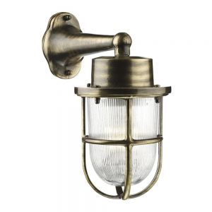 Lymington Outdoor Wall Light In Antique Brass With Glass Shade Cage