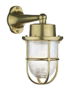 Lymington Outdoor Wall Light In Brass With Glass Shade And Brass Cage