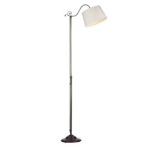 Flemish Over Arm Floor Lamp In Antique Brass And Mahogany With Silk Shade