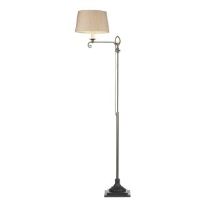 Flemish Straight Arm Traditional Floor Lamp In Antique Brass With Silk Shade