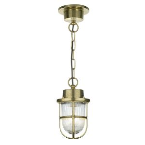 Lymington Outdoor 1 Light Ceiling Pendant In Brass With Cage Over Glass